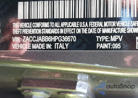 2017 Jeep Renegade Latitude Fwd from USA, damaged, VIN ZACCJABB6HPG36670